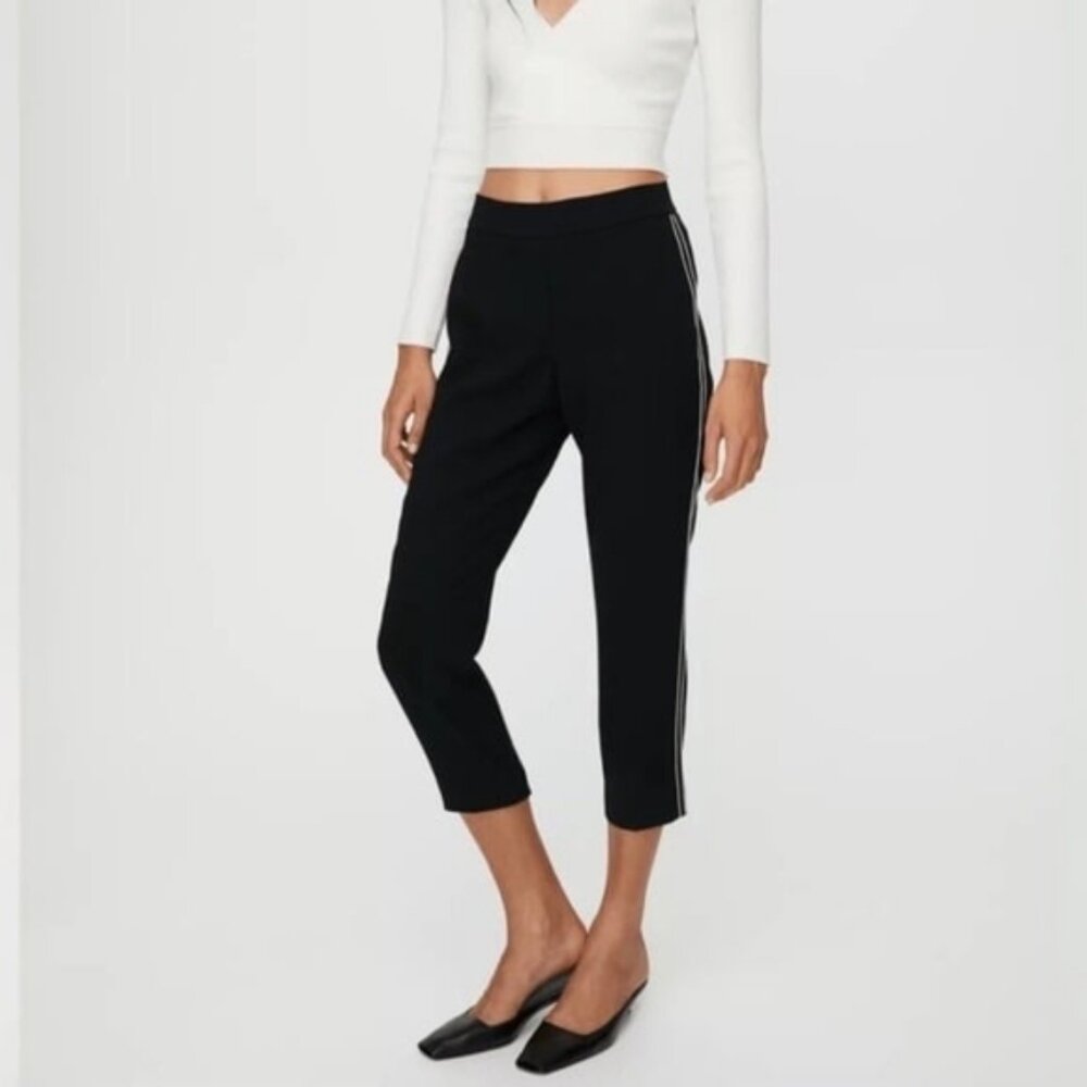 Aritzia BABATON Conan Black White Stitch Stripe Slim Cropped Trousers Pants